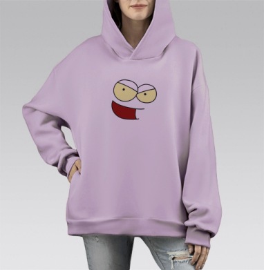 Хитрое лицо с насмешливой улыбкой и весёлым настроением, Hoodie Mono Fiolet, оверсайз, утепленная