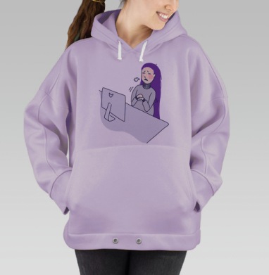 Холодная женщина за компьютером дрожит на рабочем месте, Hoodie Oversize Fiolet