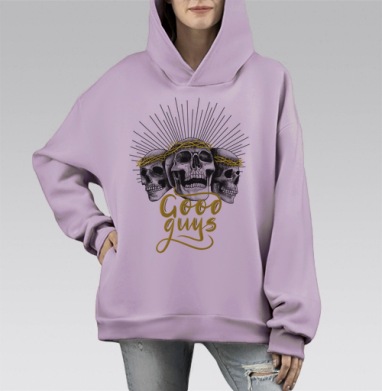 Хорошие ребята, Hoodie Mono Fiolet, оверсайз, утепленная
