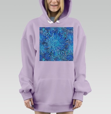 Хризантемы небесно голубой оттенок нежность цветочные мотивы, Hoodie Mjhigh Dig Mel, Fiolet, утепленная