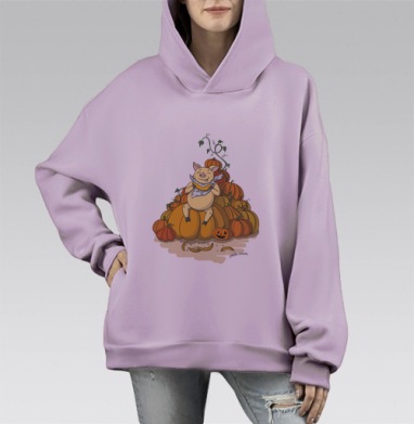 Хрюня, Hoodie Mono Fiolet, оверсайз, утепленная