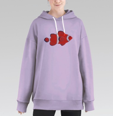 Яркая рыба клоун плывет в море морского отдыха, Hoodie Long Oversize Fiolet