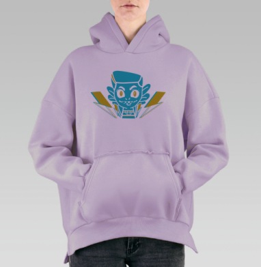 Яркая Синяя Голова Существа с Молниями, Hoodie Oversize Fiolet, утепленная