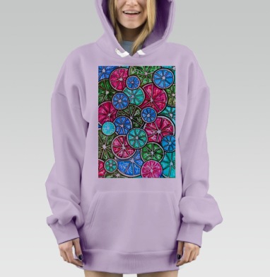 Яркие цитрусовые срезы в насыщенных и сочных оттенках, Hoodie Mjhigh Dig Mel, Fiolet, утепленная