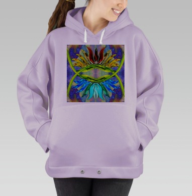 Яркие цветы зелёные красные синие последние слова, Hoodie Oversize Fiolet