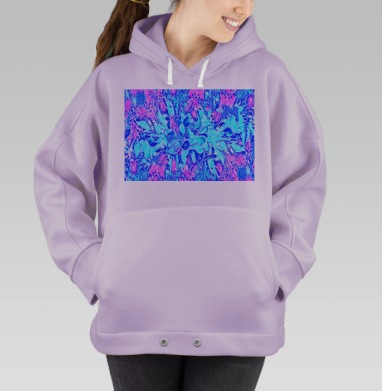 Яркие голубые брызги на лавандовом фоне абстрактное искусство, Hoodie Oversize Fiolet