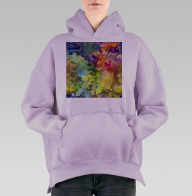 Яркие кристаллы растут из сот фантазия цвета, Hoodie Oversize Fiolet, утепленная