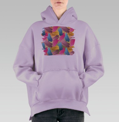Яркие мазки динамическая абстракция свободного движения, Hoodie Oversize Fiolet, утепленная