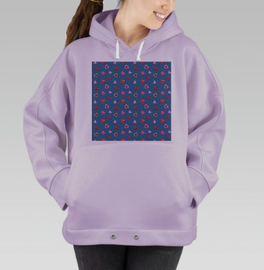 Яркие сердечки на синем фоне нежность игривость романтика, Hoodie Oversize Fiolet