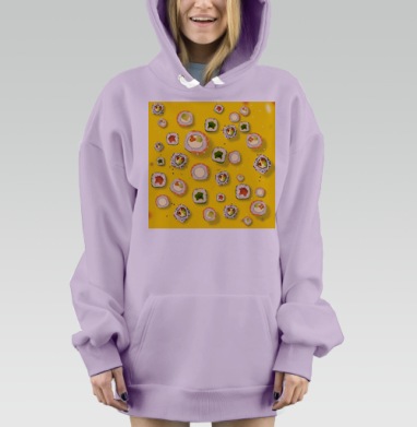 Яркие суши разложены с акцентом на желтом фоне, Hoodie Mjhigh Dig Mel, Fiolet, утепленная