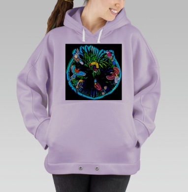 Яркие тропические птицы на зелёном фоне птичий базар, Hoodie Oversize Fiolet
