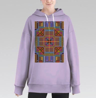 Яркий геометрический орнамент с насыщенными цветами живой композиции, Hoodie Long Oversize Fiolet