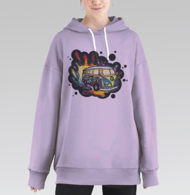 Яркий Городской Автобус Свобода Путешествия, Hoodie Long Oversize Fiolet