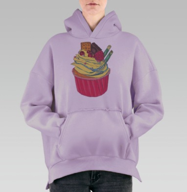 Яркий кекс с ягодами и шоколадом нежный десерт, Hoodie Oversize Fiolet, утепленная