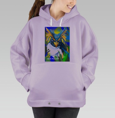 Яркий неоновый пингвин с выразительным взглядом, Hoodie Oversize Fiolet