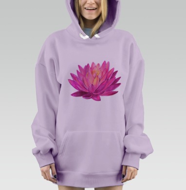 Яркий розовый лотос на фоне цвета фукси, Hoodie Mjhigh Dig Mel, Fiolet, утепленная