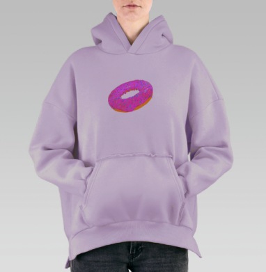 Яркий сладкий пончик с глазурью и посыпкой сверху, Hoodie Oversize Fiolet, утепленная