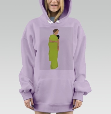 Яркое зелёное платье с черными рукавами завершают образ женщины, Hoodie Mjhigh Dig Mel, Fiolet, утепленная