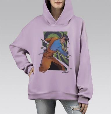 Юбей в цвете, Hoodie Mono Fiolet, оверсайз, утепленная
