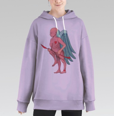 Задумчивый Амур с луком и крыльями в романтической сцене, Hoodie Long Oversize Fiolet
