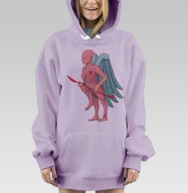 Задумчивый Амур с луком и крыльями в романтической сцене, Hoodie Mjhigh Dig Mel, Fiolet, утепленная