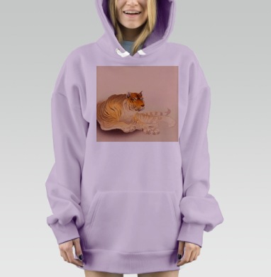 Задумчивый тигр в теплых оттенках гармония внутреннего мира, Hoodie Mjhigh Dig Mel, Fiolet, утепленная