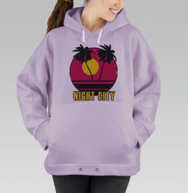Закат вечер пальмы город Night City, Hoodie Oversize Fiolet