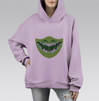 Зеленая зубастая маска для Хэллоуина, Hoodie Mono Fiolet, оверсайз, утепленная