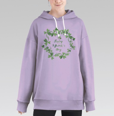 Зелёный клевер счастья День Святого Патрика, Hoodie Long Oversize Fiolet