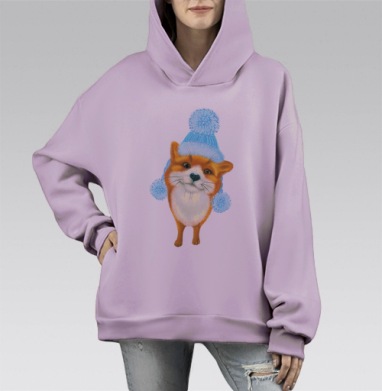 Зимний лисёнок, Hoodie Mono Fiolet, оверсайз, утепленная