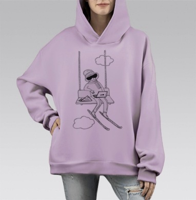 Зимняя лыжница с ноутбуком на качелях девушка лыжница, Hoodie Mono Fiolet, оверсайз, утепленная