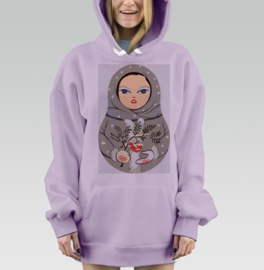 Зимняя матрёшка с веточкой рябины в руках, Hoodie Mjhigh Dig Mel, Fiolet, утепленная
