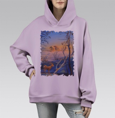 Зимняя тайна, Hoodie Mono Fiolet, оверсайз, утепленная