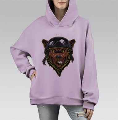Злой медведь, Hoodie Mono Fiolet, оверсайз, утепленная