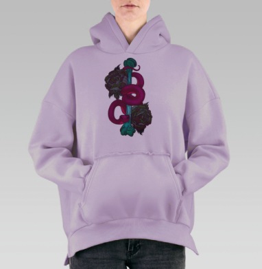 Змея обвивает кость с цветами Неон живопись эстетика, Hoodie Oversize Fiolet, утепленная