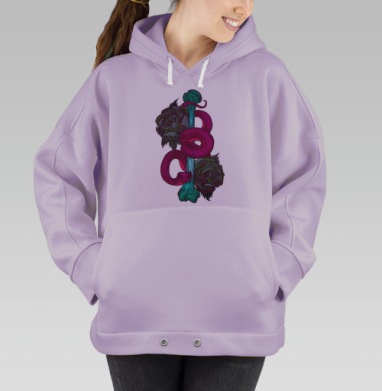 Змея обвивает кость с цветами Неон живопись эстетика, Hoodie Oversize Fiolet