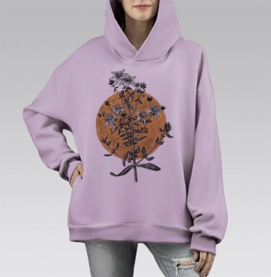 Зверобой, Hoodie Mono Fiolet, оверсайз, утепленная