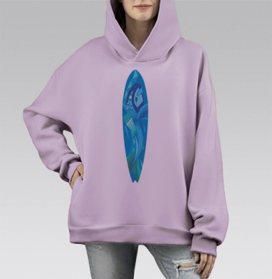 Абстрактная рыба в синих тонах, Hoodie Mono Fiolet, оверсайз, утепленная