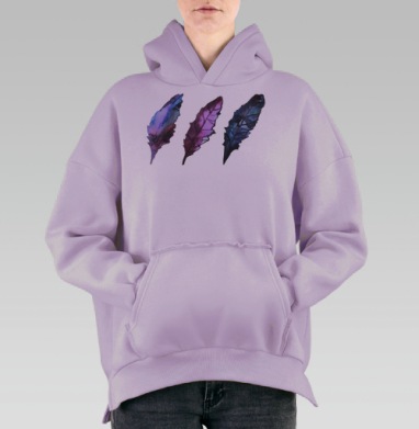 Абстрактный узор в стиле перьев акварелью, Hoodie Oversize Fiolet, утепленная