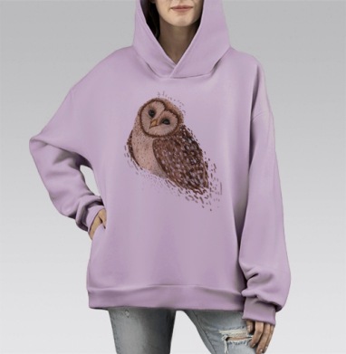 Акварельная сова — мудрость и уют в одной картине, Hoodie Mono Fiolet, оверсайз, утепленная