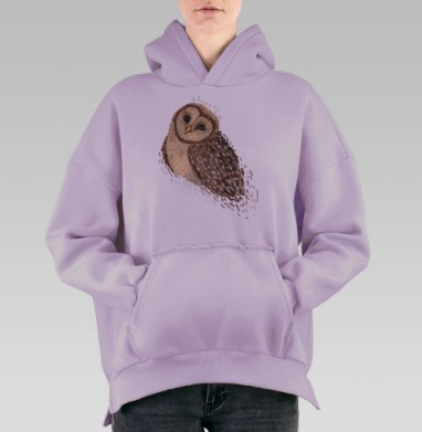 Акварельная сова — мудрость и уют в одной картине, Hoodie Oversize Fiolet, утепленная