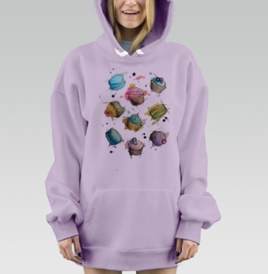 Акварельные капкейки и макаронс для настроения, Hoodie Mjhigh Dig Mel, Fiolet, утепленная