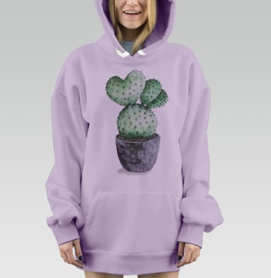 Акварельный кактус в форме сердца, Hoodie Mjhigh Dig Mel, Fiolet, утепленная
