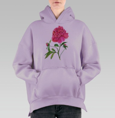 Акварельный Пион, Hoodie Oversize Fiolet, утепленная