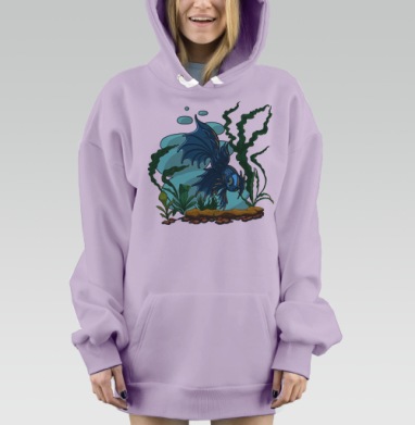 Аквариумная рыбка синий петушок, Hoodie Mjhigh Dig Mel, Fiolet, утепленная