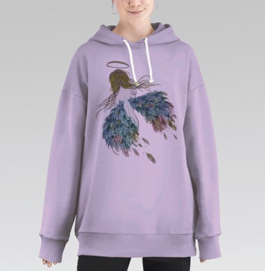 Арт-постер Ангел с пёстрыми крыльями, Hoodie Long Oversize Fiolet