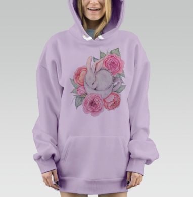 Белый кролик в чашке, Hoodie Mjhigh Dig Mel, Fiolet, утепленная