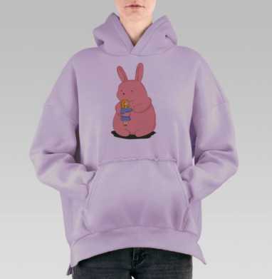 Большой розовый заяц и девочка в синем, Hoodie Oversize Fiolet, утепленная