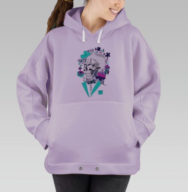 Череп в элегантном стиле с цветочным декором, Hoodie Oversize Fiolet