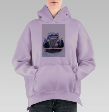 Черный ретро автомобиль, Hoodie Oversize Fiolet, утепленная